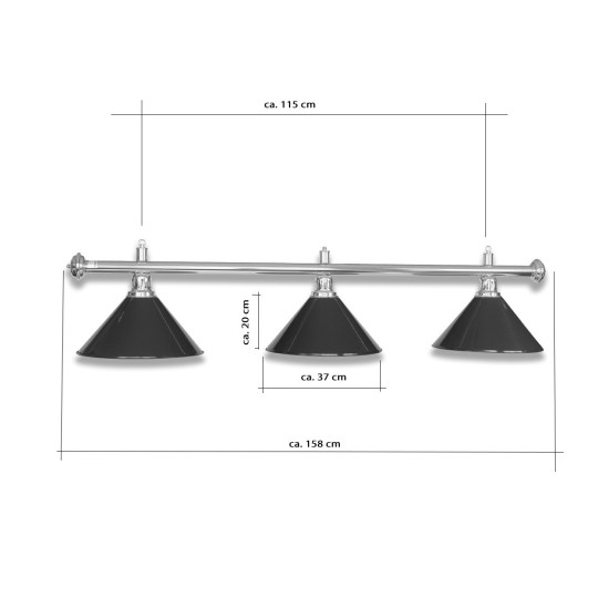 LAMPE CHROM MIT 3 SCHIRMEN SCHWARZ