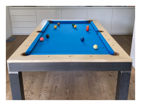 Billard und Esstisch AGATA 6' Stahl - Ahorn