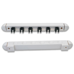 Einfacher Queuewandhalter für 6 Queues. Aus Holz, weiss.
