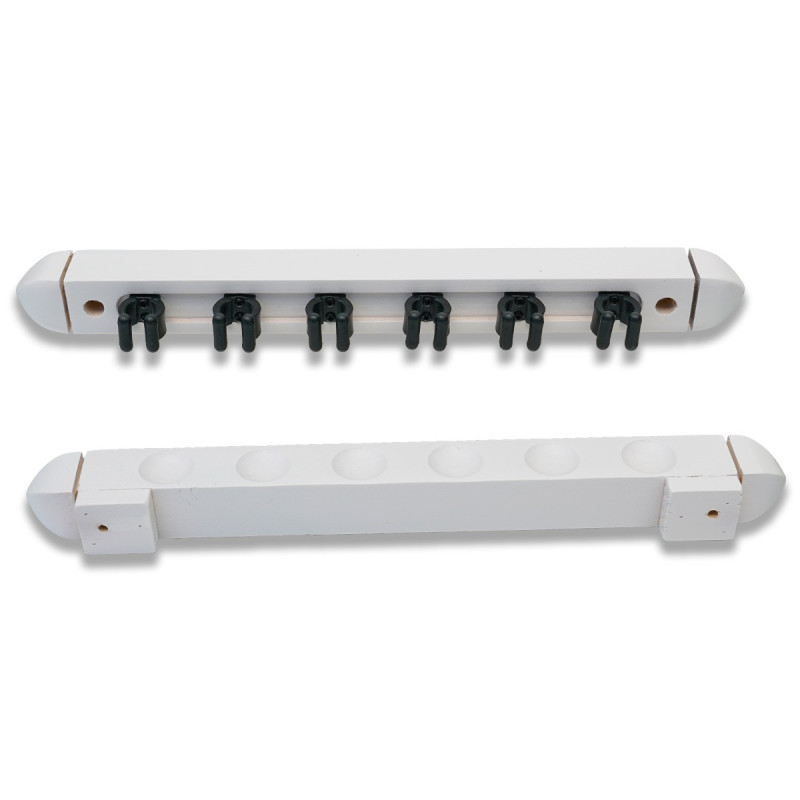 Einfacher Queuewandhalter für 6 Queues. Aus Holz, weiss.